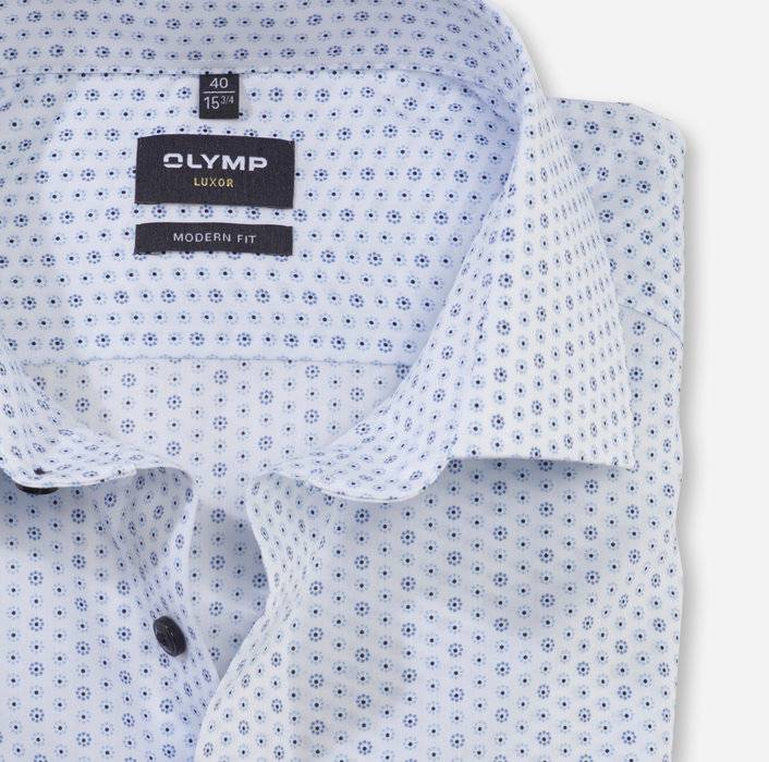 Olymp Camicia olymp luxor celeste in cotone stampato facile stiro Grande vendita