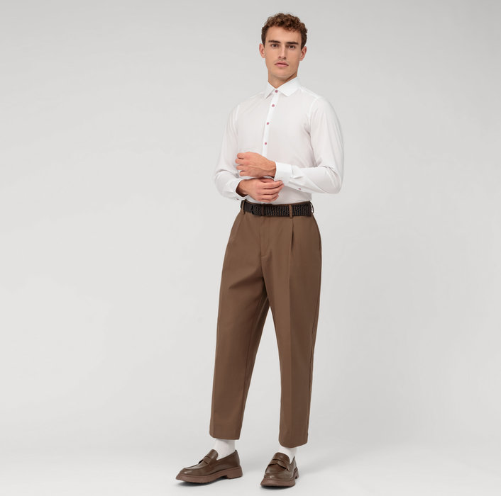 Olymp Camicia olymp bianca slim fit con bottoni malva Flash Sale