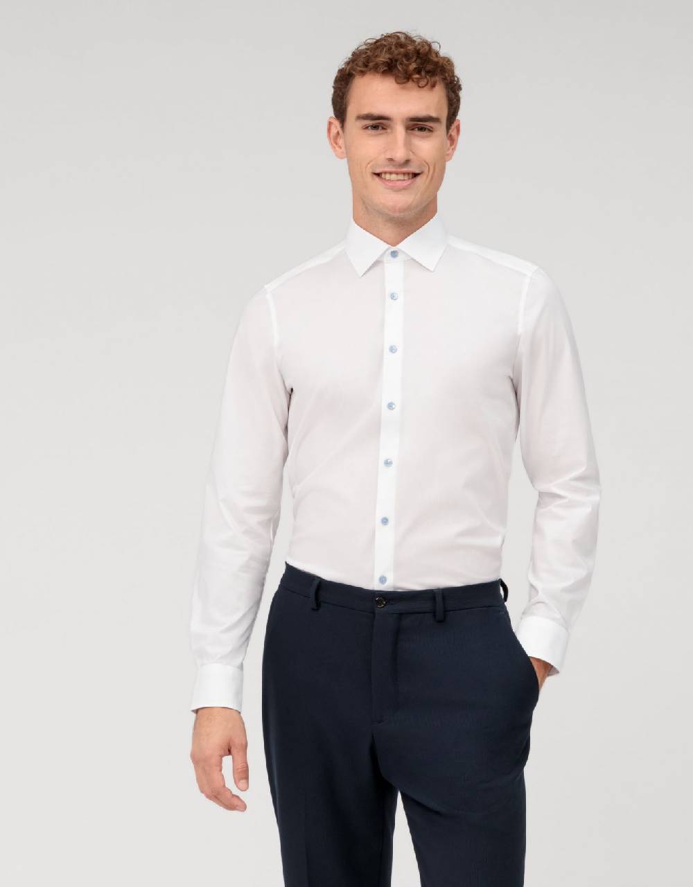 Olymp Camicia elegante bianca olymp slim fit con bottoni azzurro Shopping online