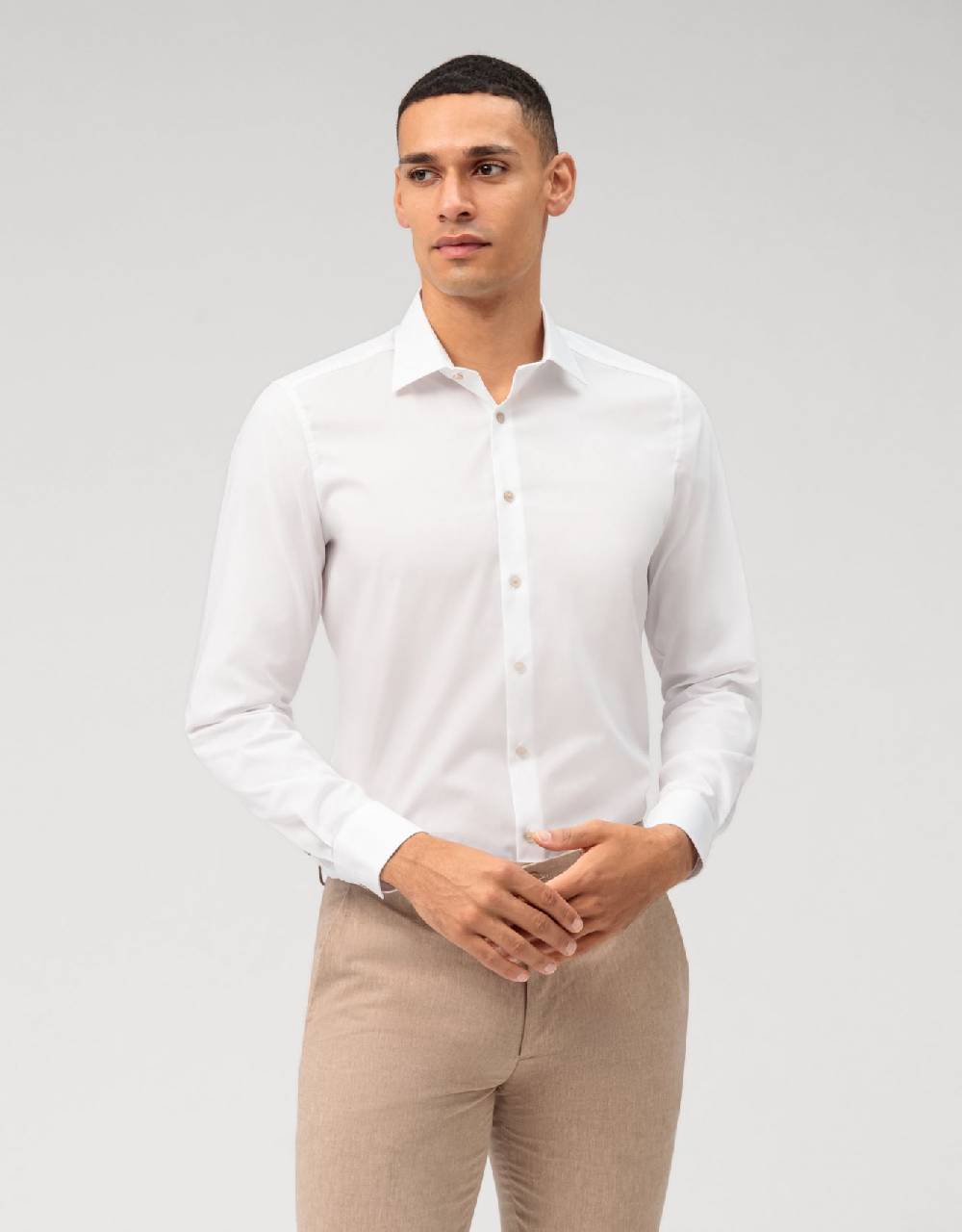 Olymp Camicia olymp bianca slim fit con bottoni beige Offerta esclusiva