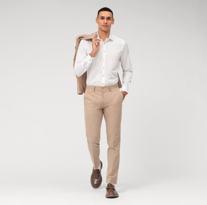 Olymp Camicia olymp bianca slim fit con bottoni beige Offerta esclusiva