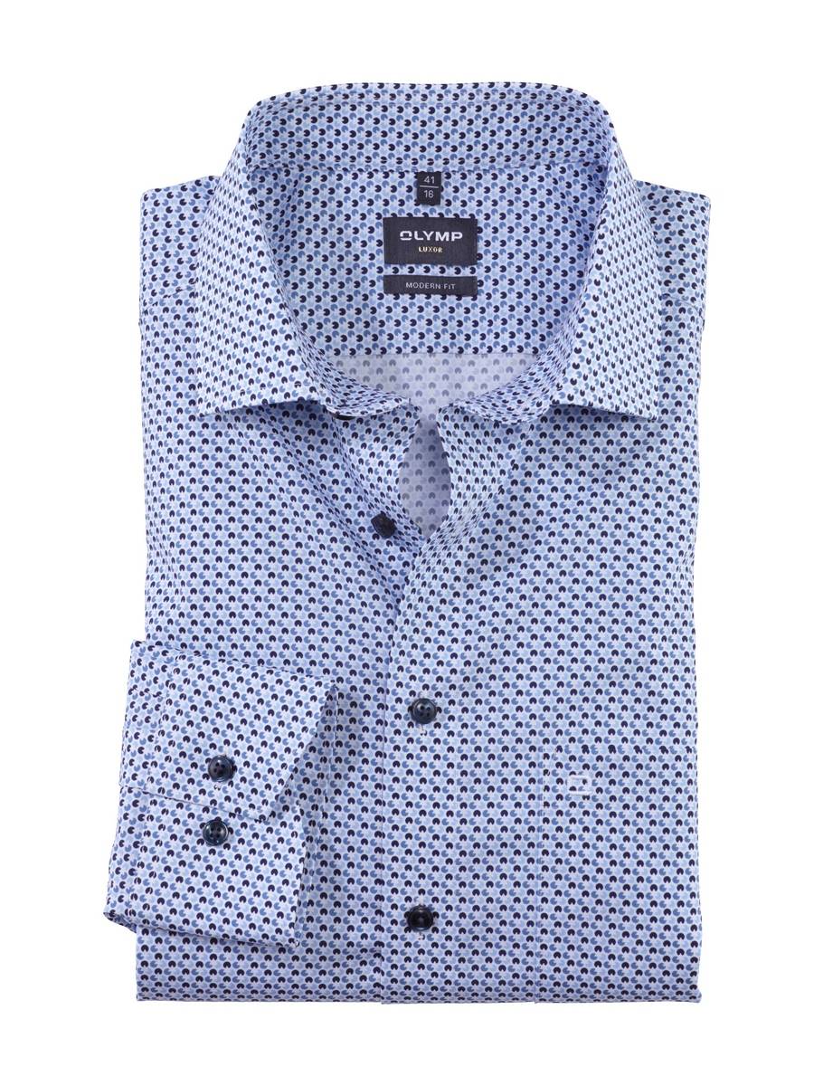 Olymp Camicia olymp celeste in cotone popeline stampato modern fit