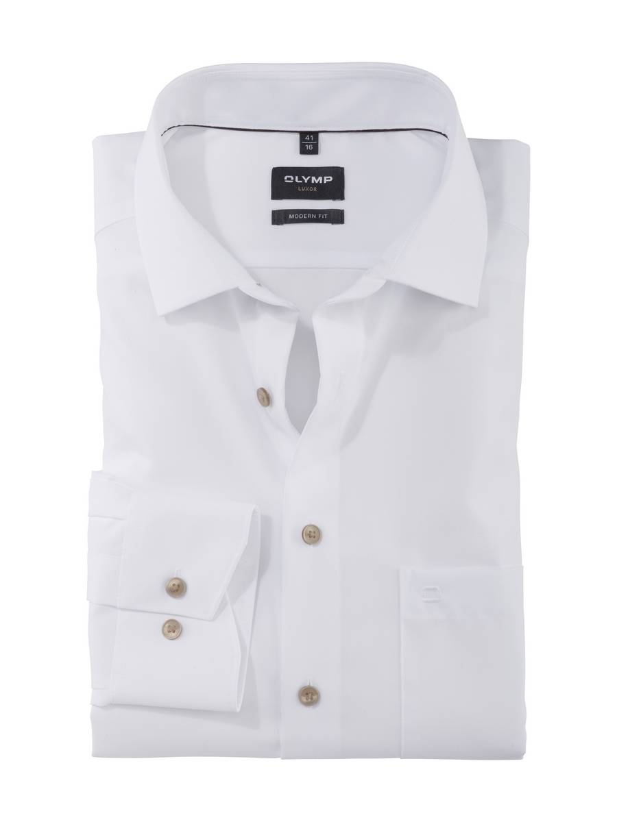 Olymp Camicia bianca olymp modern fit con bottoni beige Offerta migliore