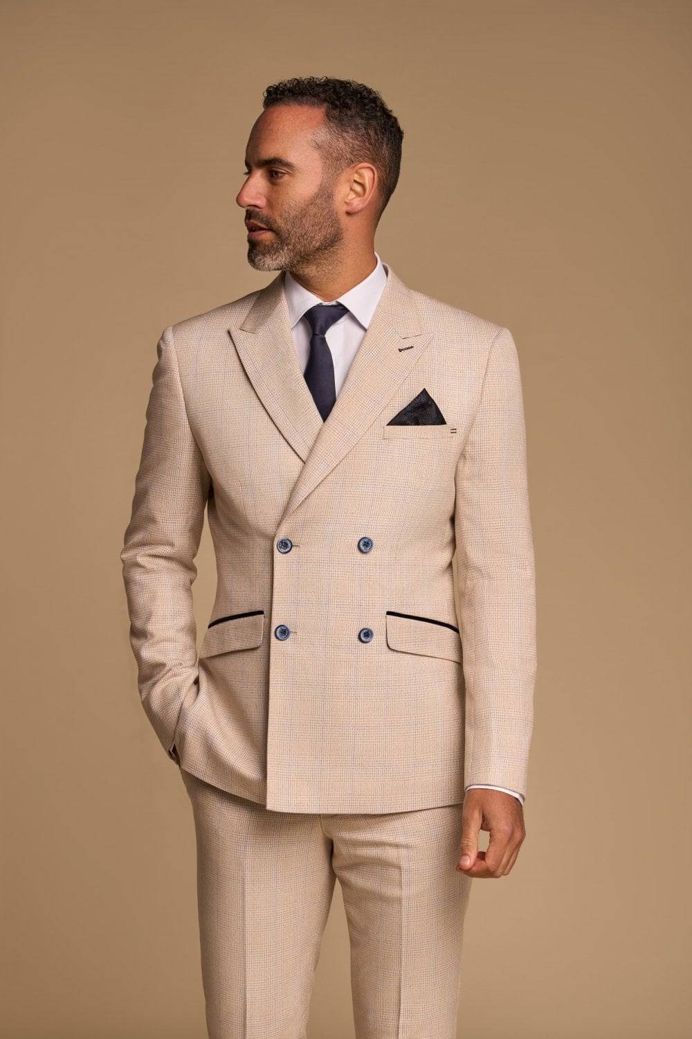 House of Cavani Abito cavani doppiopetto beige a quadri slim fit