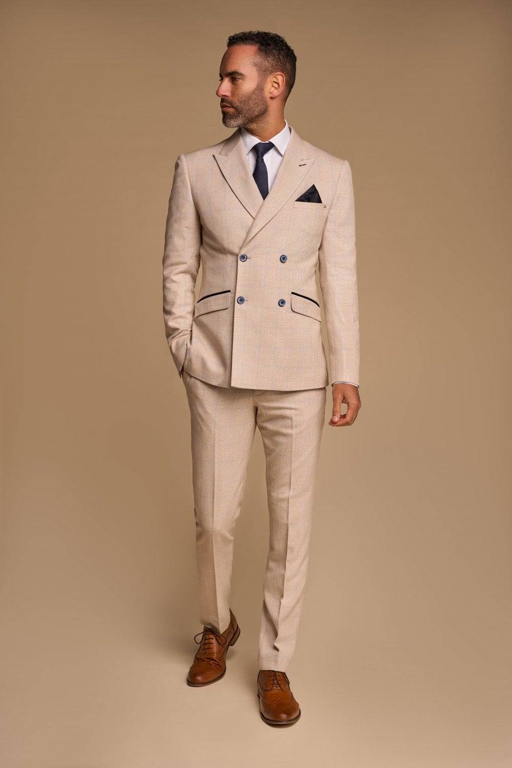 House of Cavani Abito cavani doppiopetto beige a quadri slim fit Presa