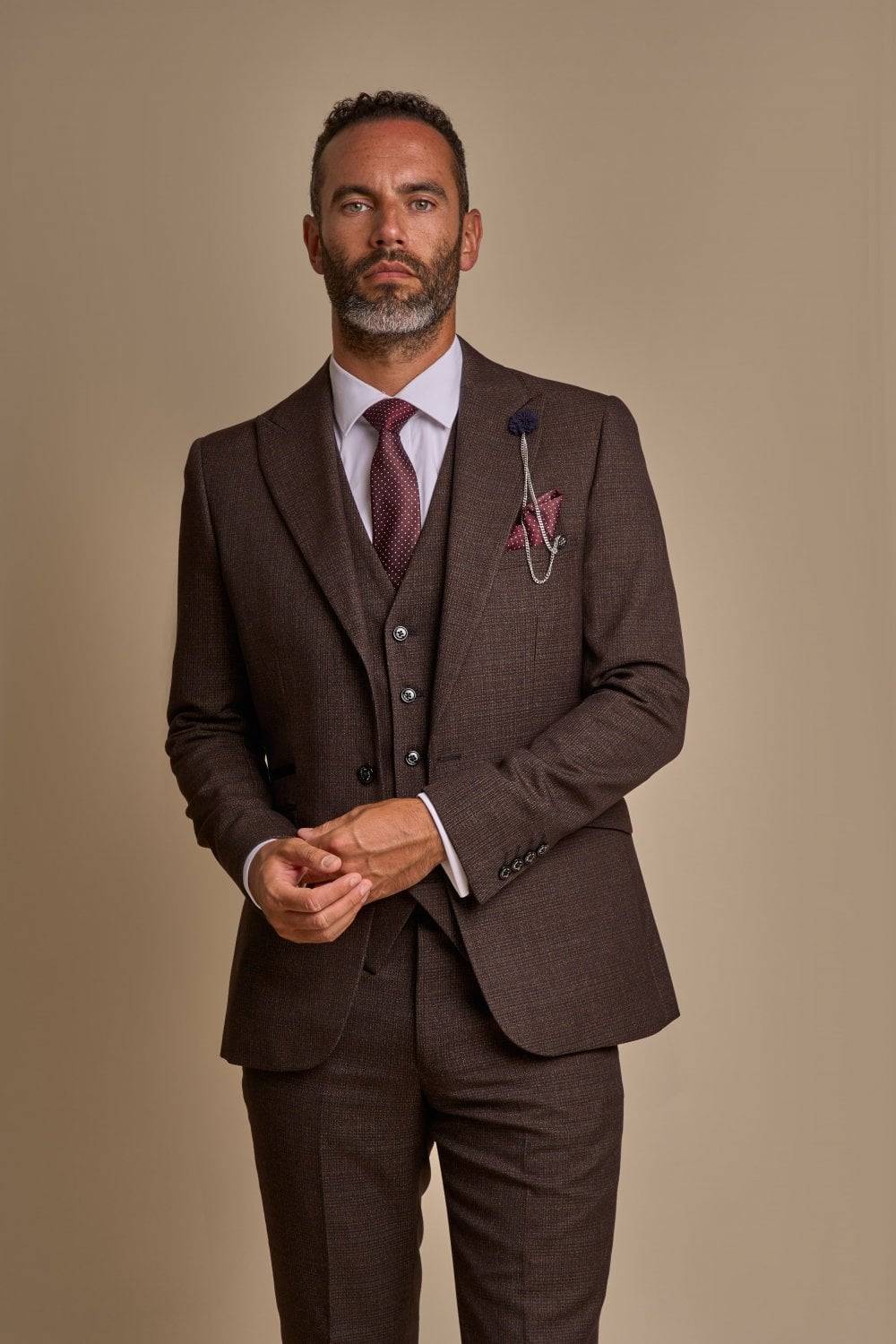 House of Cavani Abito cavani marrone a quadri in tweed con panciotto