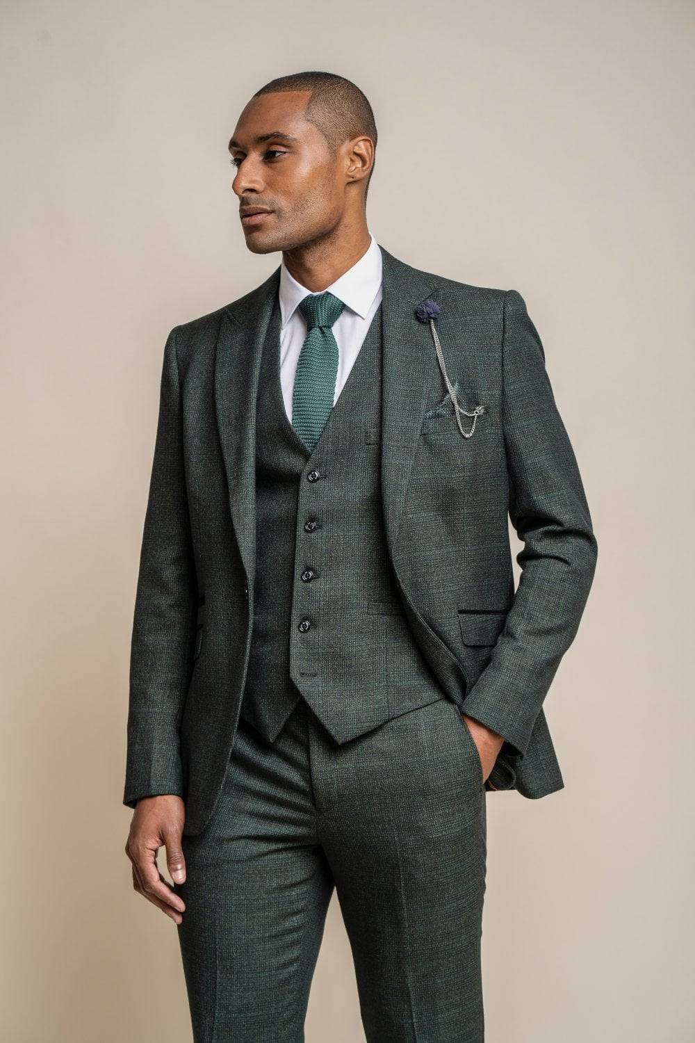 House of Cavani Abito cavani verde a quadri in tweed con panciotto