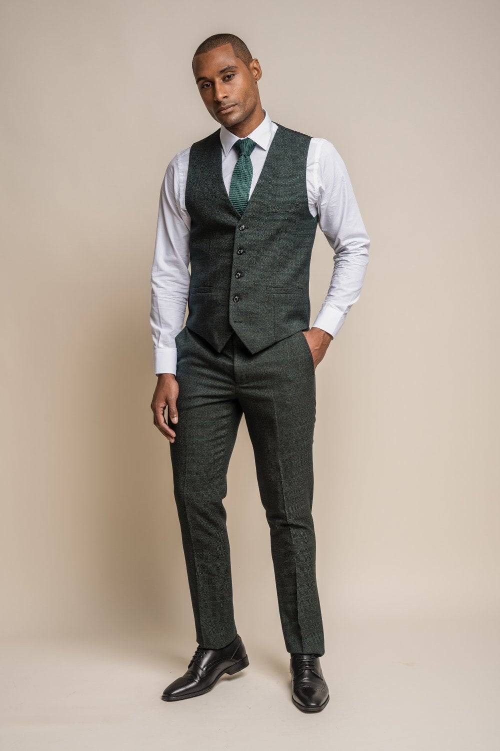 House of Cavani Abito cavani verde a quadri in tweed con panciotto In Vendita