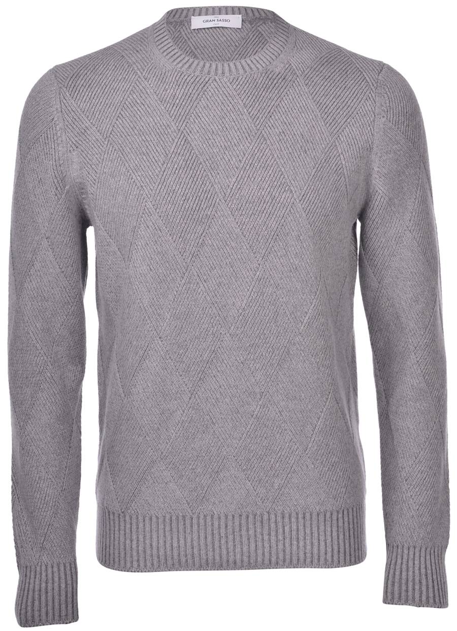 Gran Sasso Girocollo grigio gran sasso misto cashmere lavorazione vanisè a rombi
