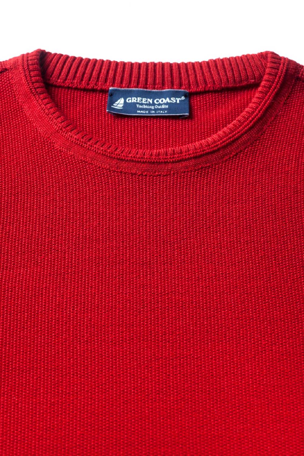 Green Coast Maglione regular fit a giro collo rosso green coast made in italy Vendita calda