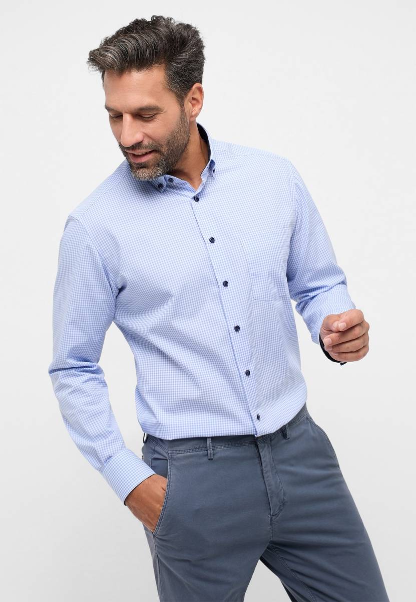 Eterna Camicia eterna a quadretti celeste modern fit Fino al 60% di sconto