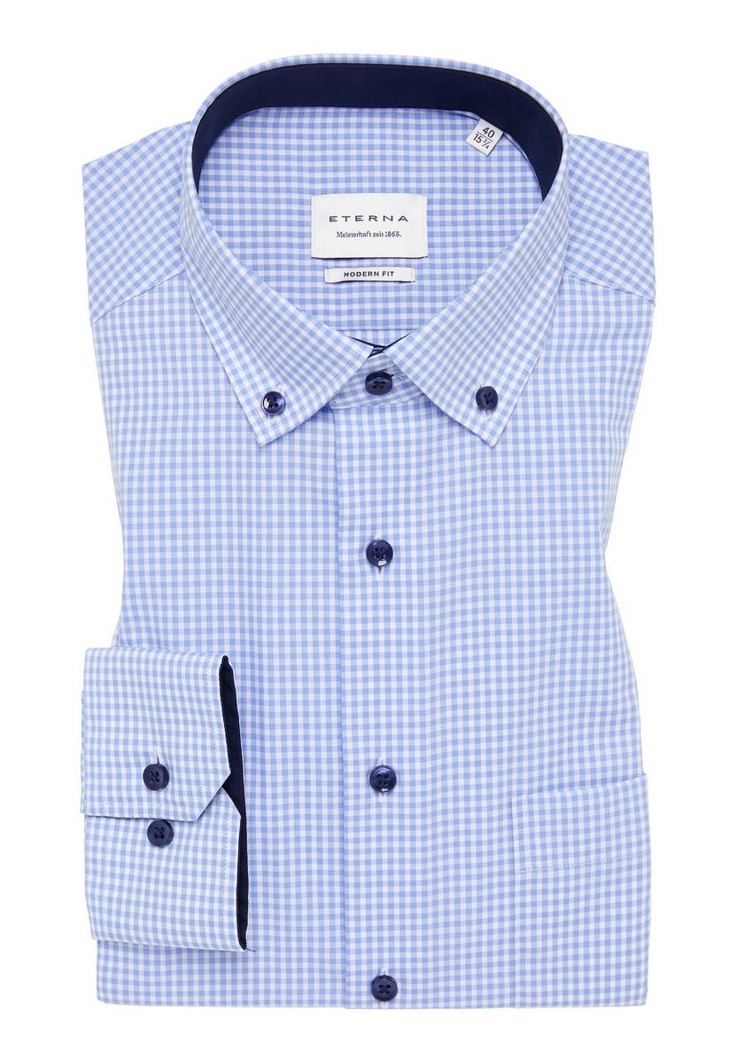 Eterna Camicia eterna a quadretti celeste modern fit Fino al 60% di sconto