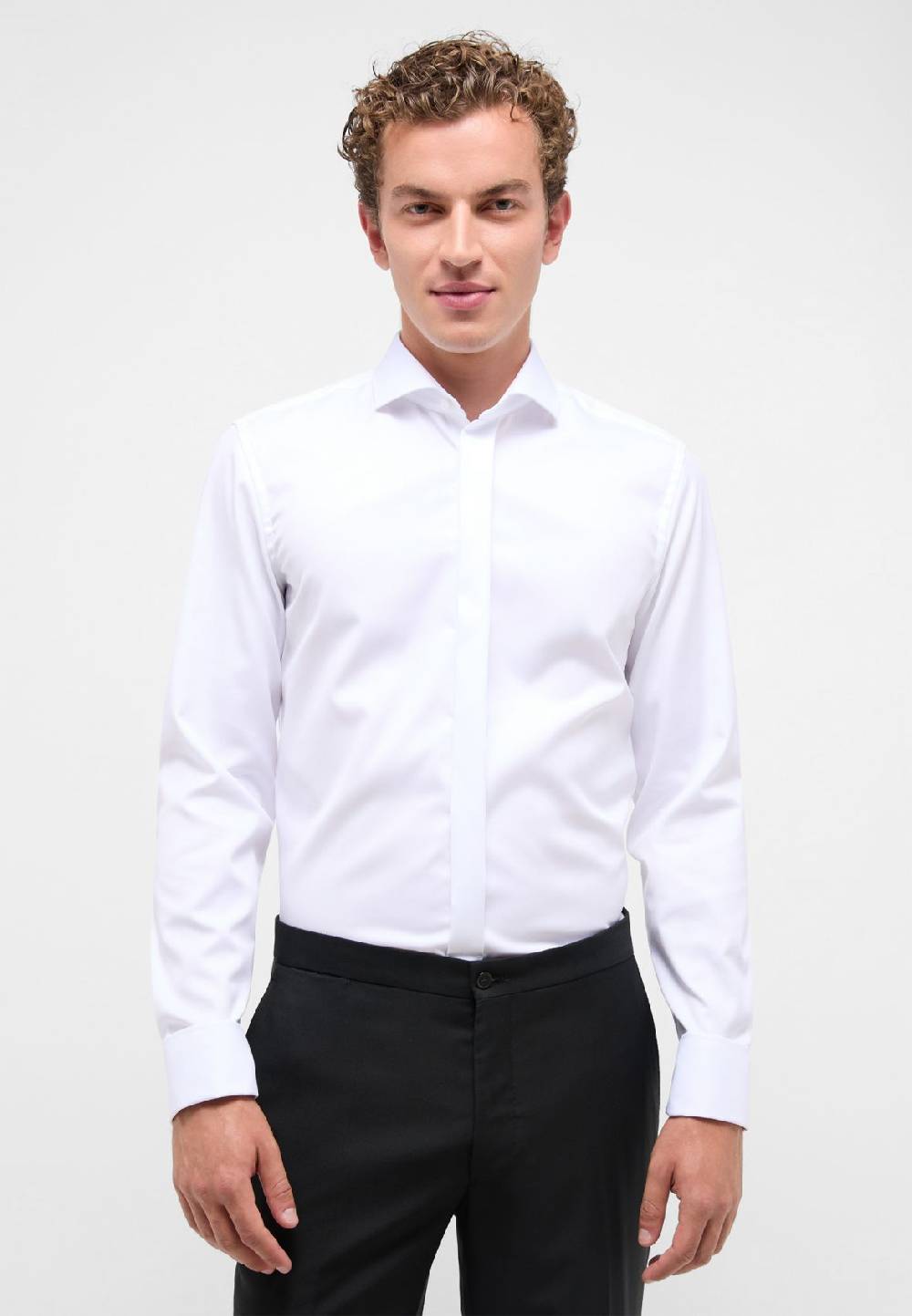 Eterna Camicia elegante eterna bianca slim fit polso doppio abbottonatura coperta