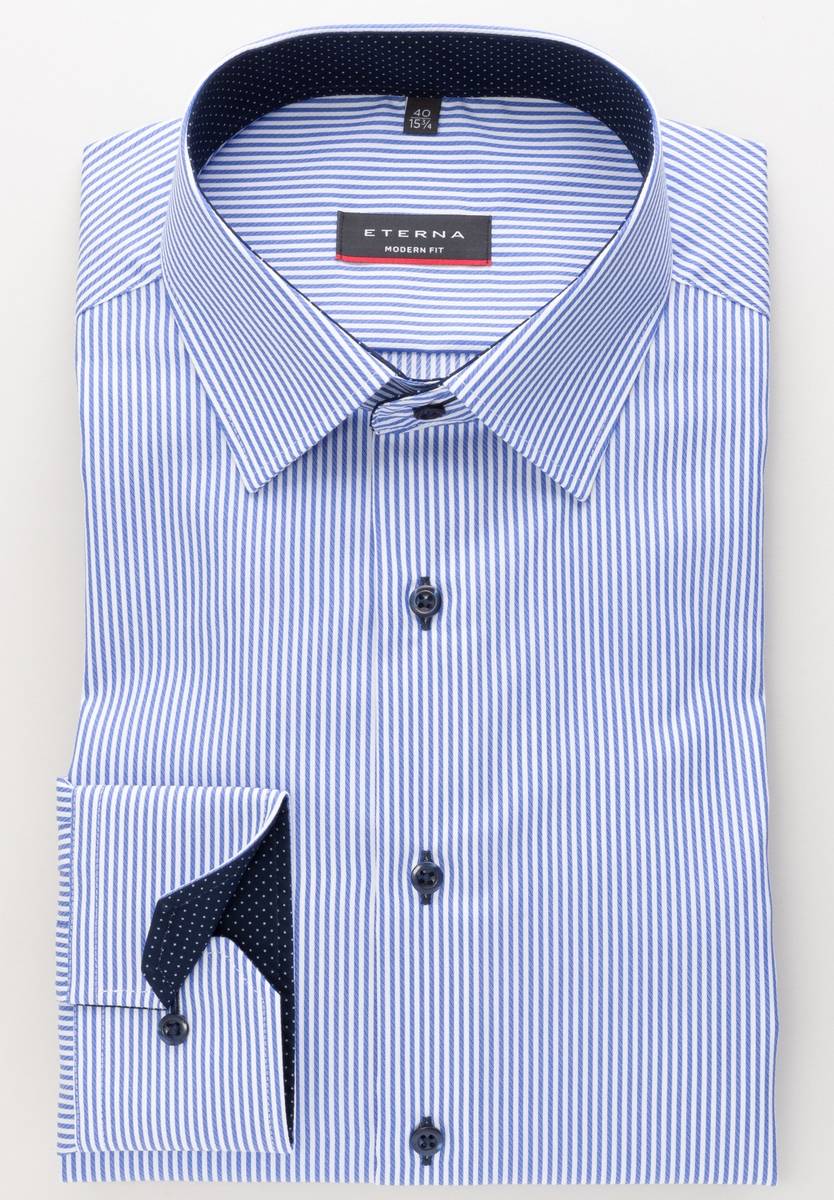 Eterna Camicia a righe azzurro eterna modern fit in cotone twill Super sconto