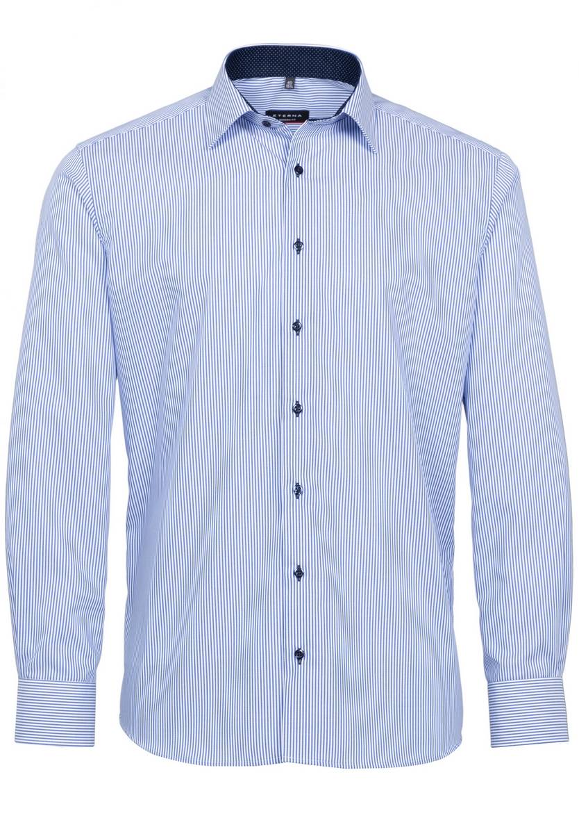 Eterna Camicia a righe azzurro eterna modern fit in cotone twill Super sconto