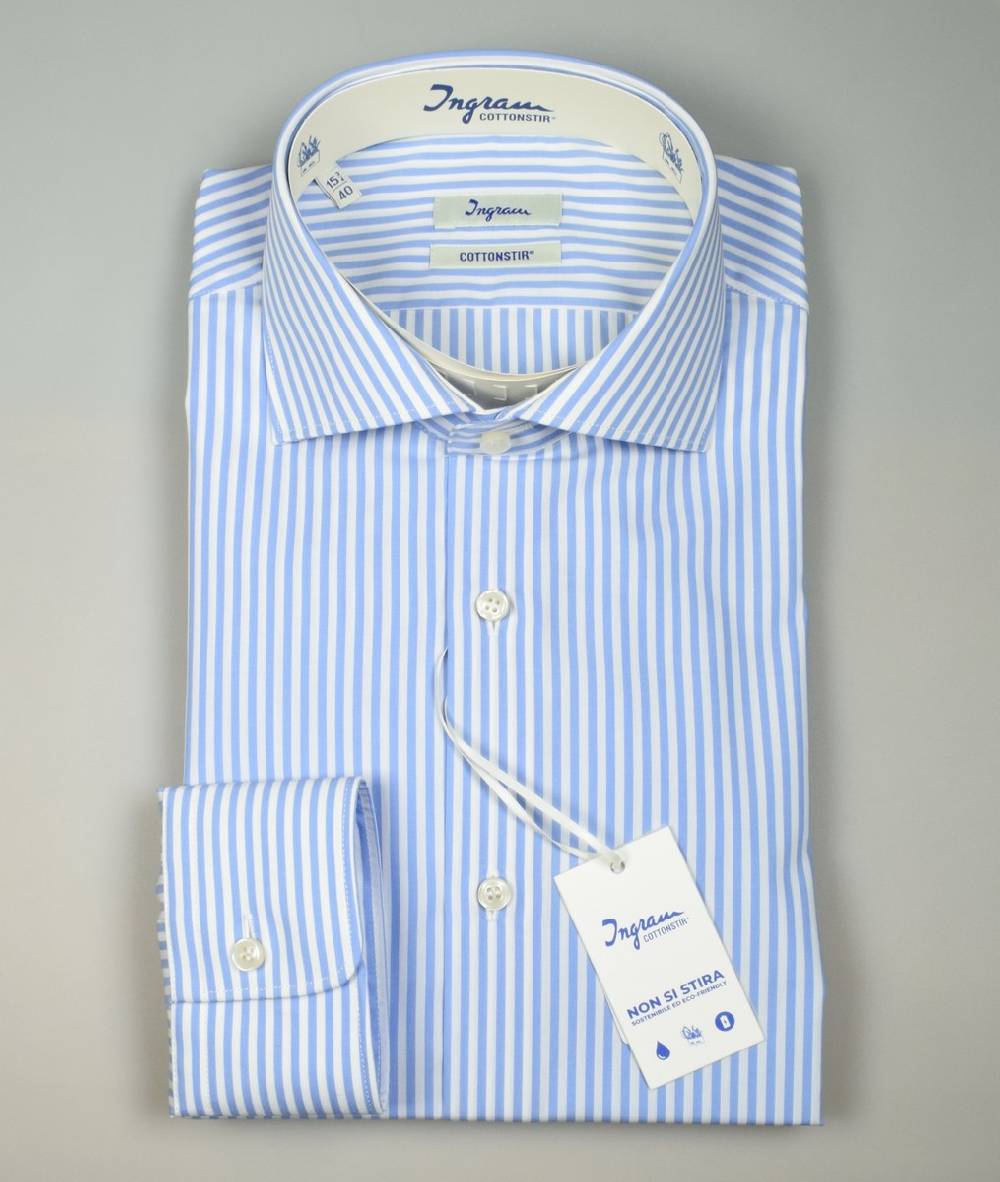 Ingram Camicia ingram no stiro a righe celeste slim fit Trasporto libero internazionale