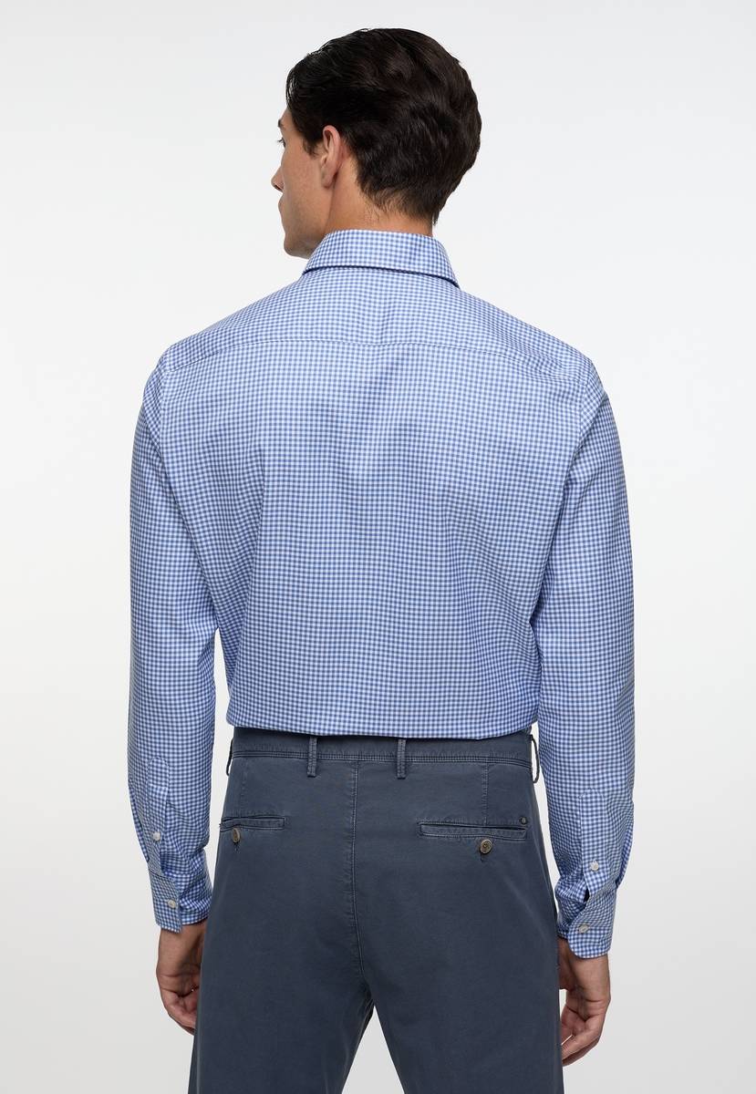 Eterna Camicia a quadretti azzurro eterna slim fit collo button-down Esporta salva