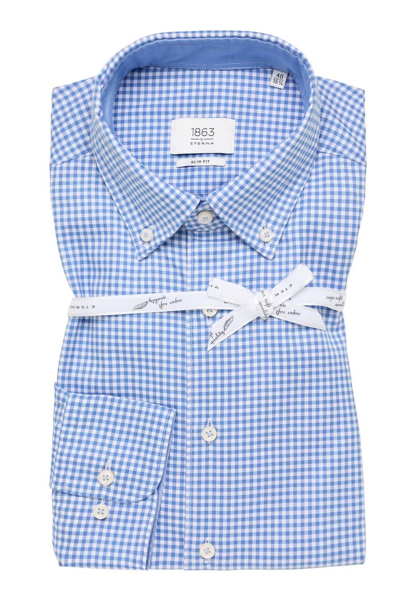 Eterna Camicia a quadretti azzurro eterna slim fit collo button-down Esporta salva