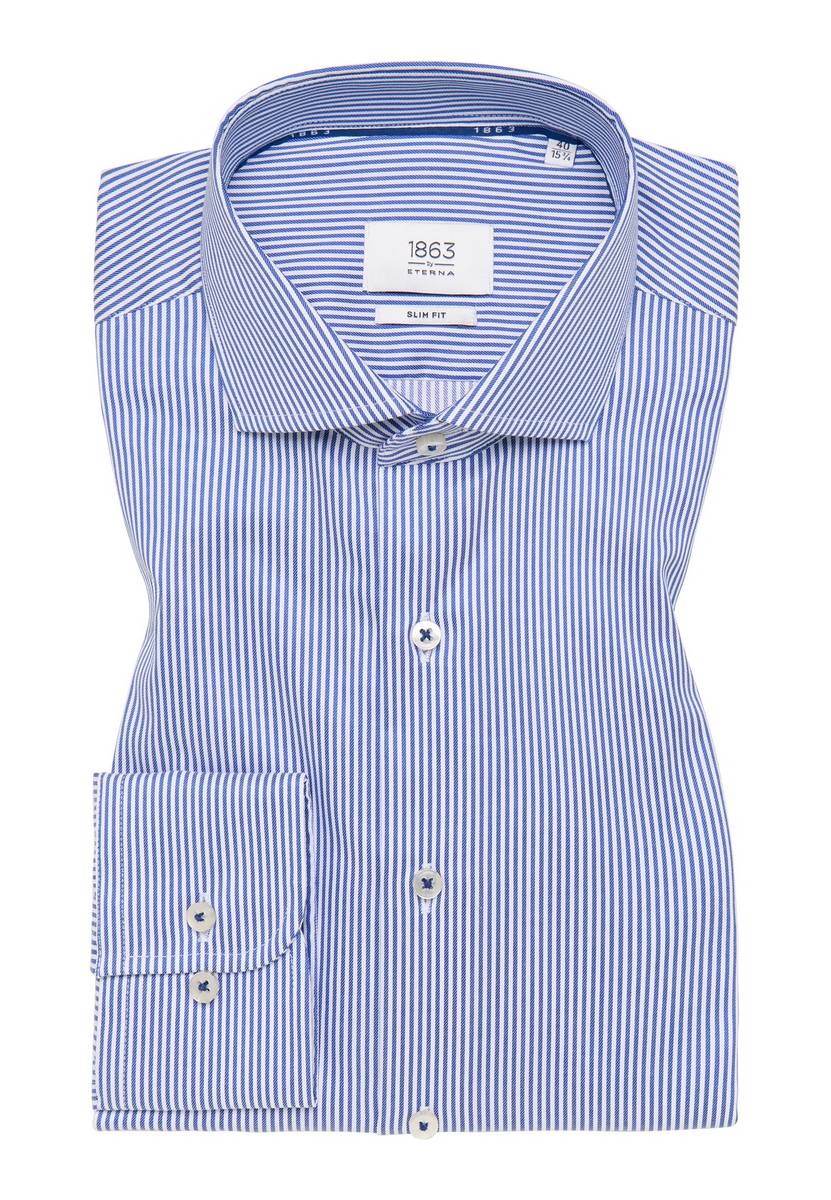 Eterna Camicia a righe azzurro eterna slim fit collo alla francese Black Friday Prezzi