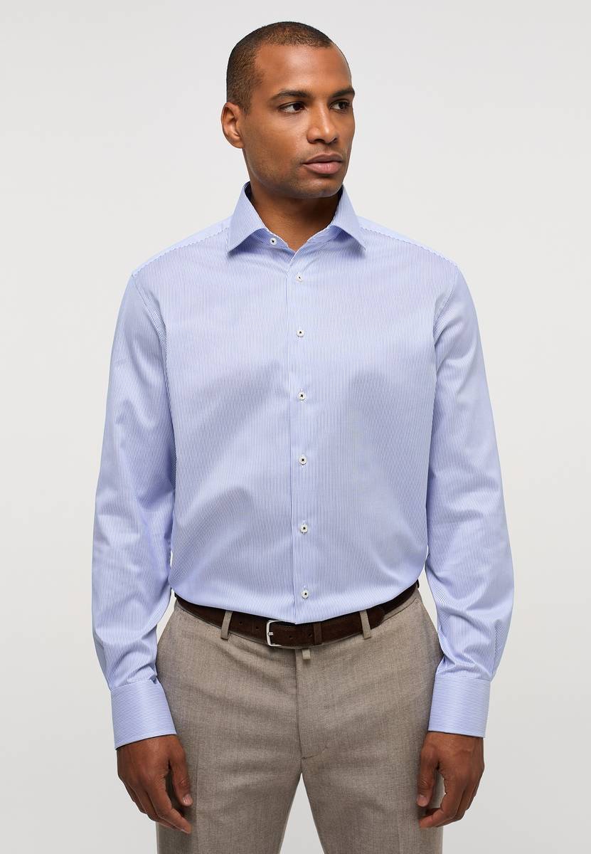 Eterna Camicia a righe azzurro eterna modern fit in cotone twill no stiro Duty-free