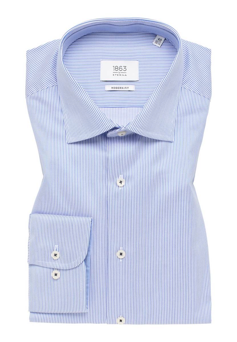 Eterna Camicia a righe azzurro eterna modern fit in cotone twill no stiro Duty-free