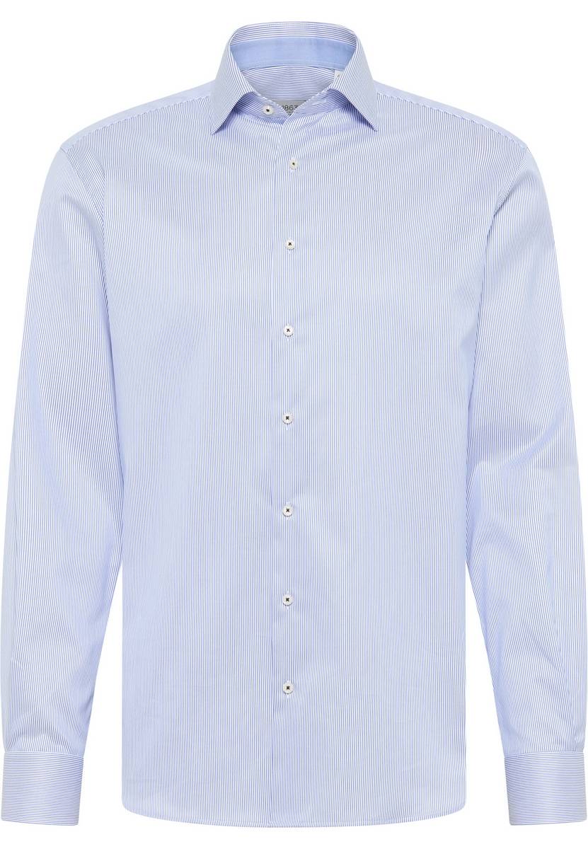 Eterna Camicia a righe azzurro eterna modern fit in cotone twill no stiro Duty-free