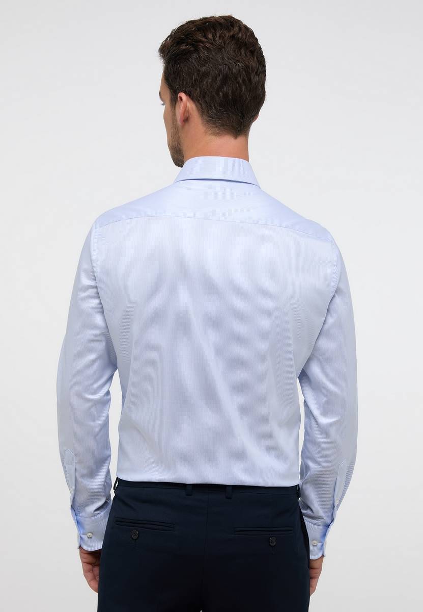Eterna Camicia a righe celeste eterna modern fit in cotone twill no stiro 50% di sconto per tempo limitato