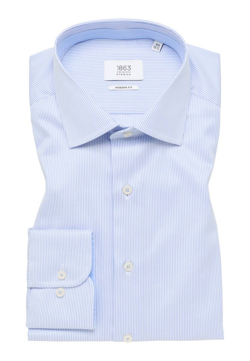 Eterna Camicia a righe celeste eterna modern fit in cotone twill no stiro 50% di sconto per tempo limitato