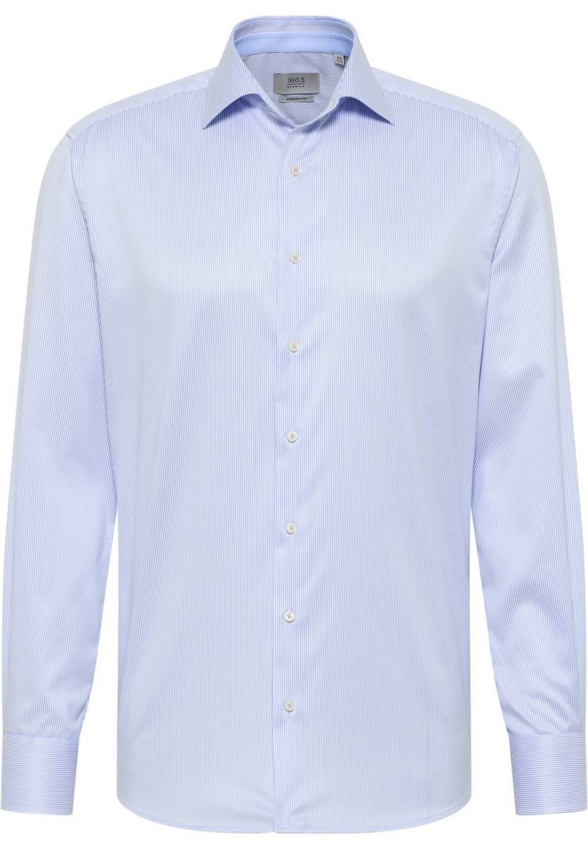 Eterna Camicia a righe celeste eterna modern fit in cotone twill no stiro 50% di sconto per tempo limitato