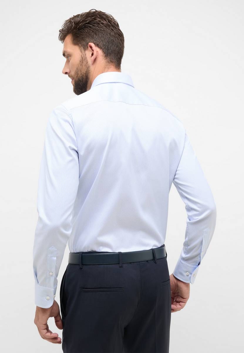 Eterna Camicia a righe celeste eterna slim fit in cotone twill no stiro Sconti questo mese