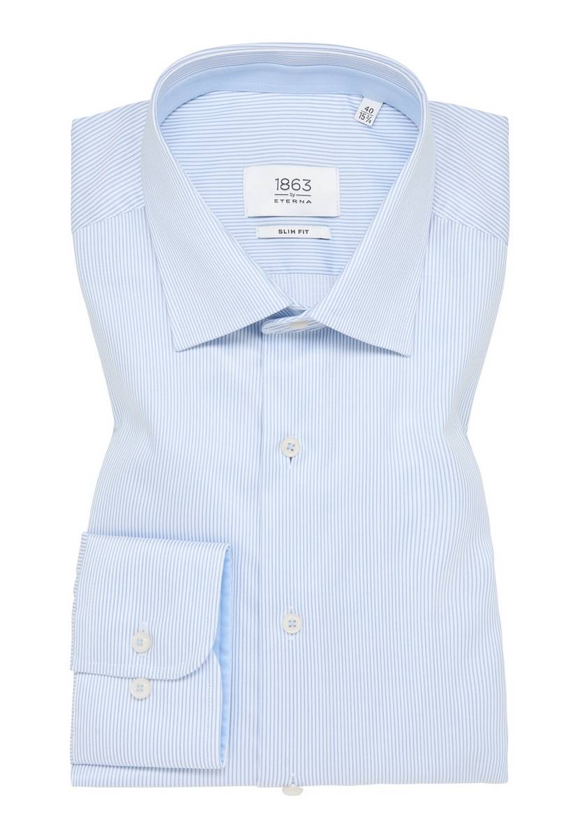 Eterna Camicia a righe celeste eterna slim fit in cotone twill no stiro Sconti questo mese