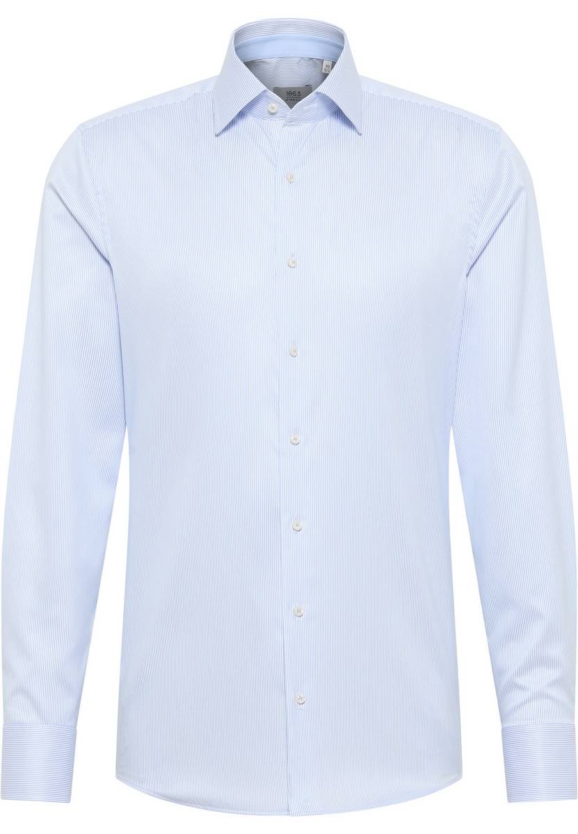 Eterna Camicia a righe celeste eterna slim fit in cotone twill no stiro Sconti questo mese
