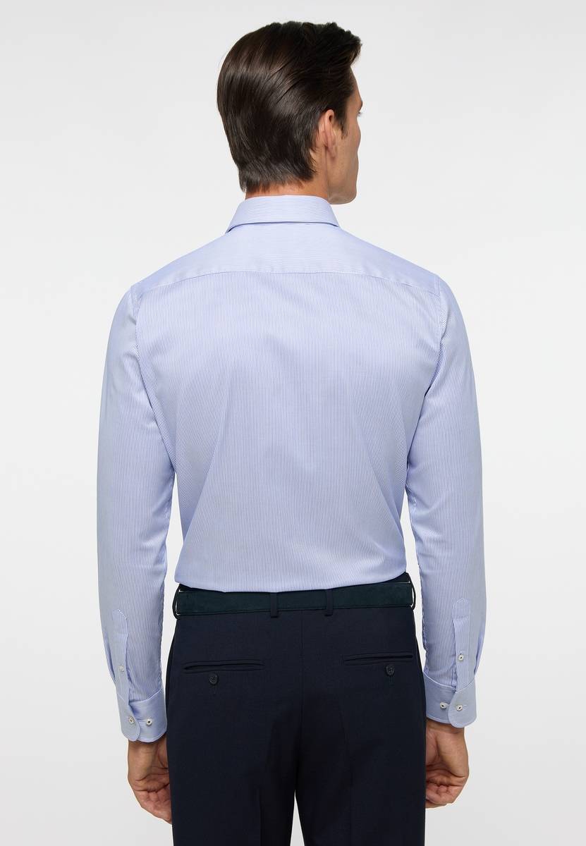 Eterna Camicia a righe azzurro eterna slim fit in cotone twill no stiro 2025