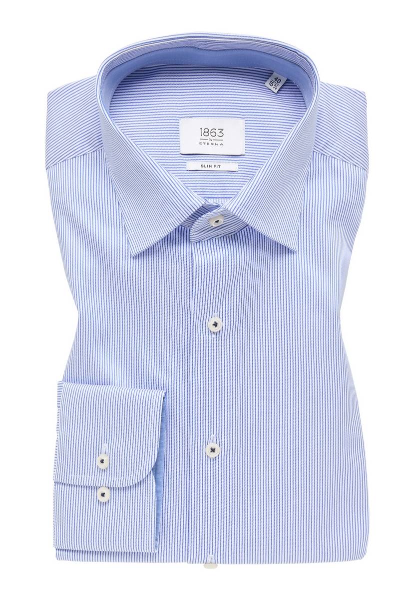 Eterna Camicia a righe azzurro eterna slim fit in cotone twill no stiro 2025