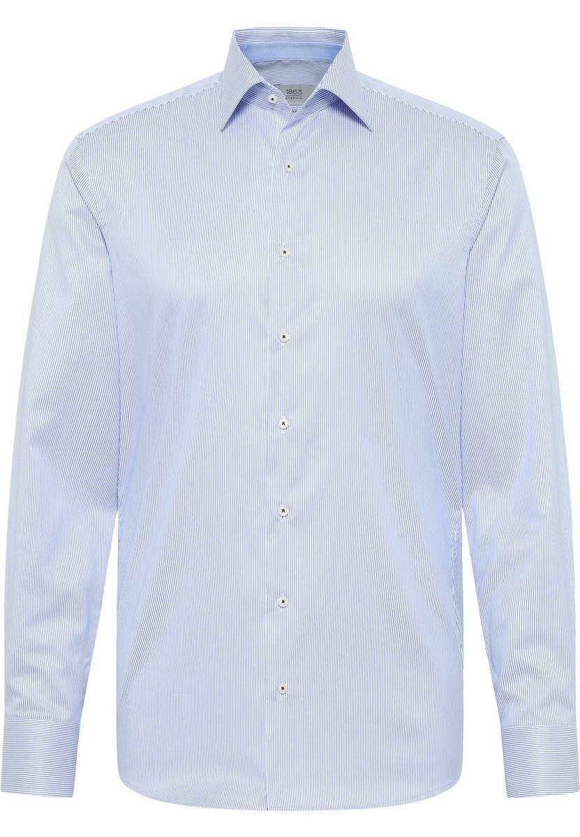 Eterna Camicia a righe azzurro eterna slim fit in cotone twill no stiro 2025