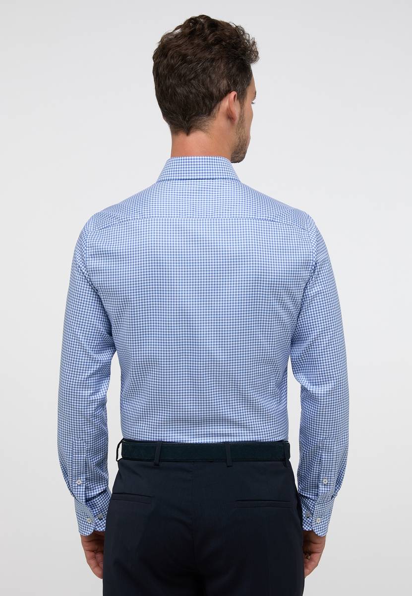 Eterna Camicia a quadretti azzurro eterna slim fit in cotone twill no stiro Italy
