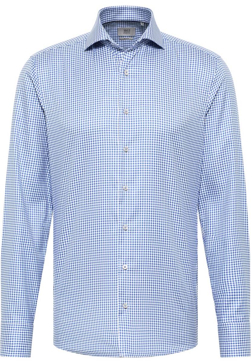 Eterna Camicia a quadretti azzurro eterna slim fit in cotone twill no stiro Italy