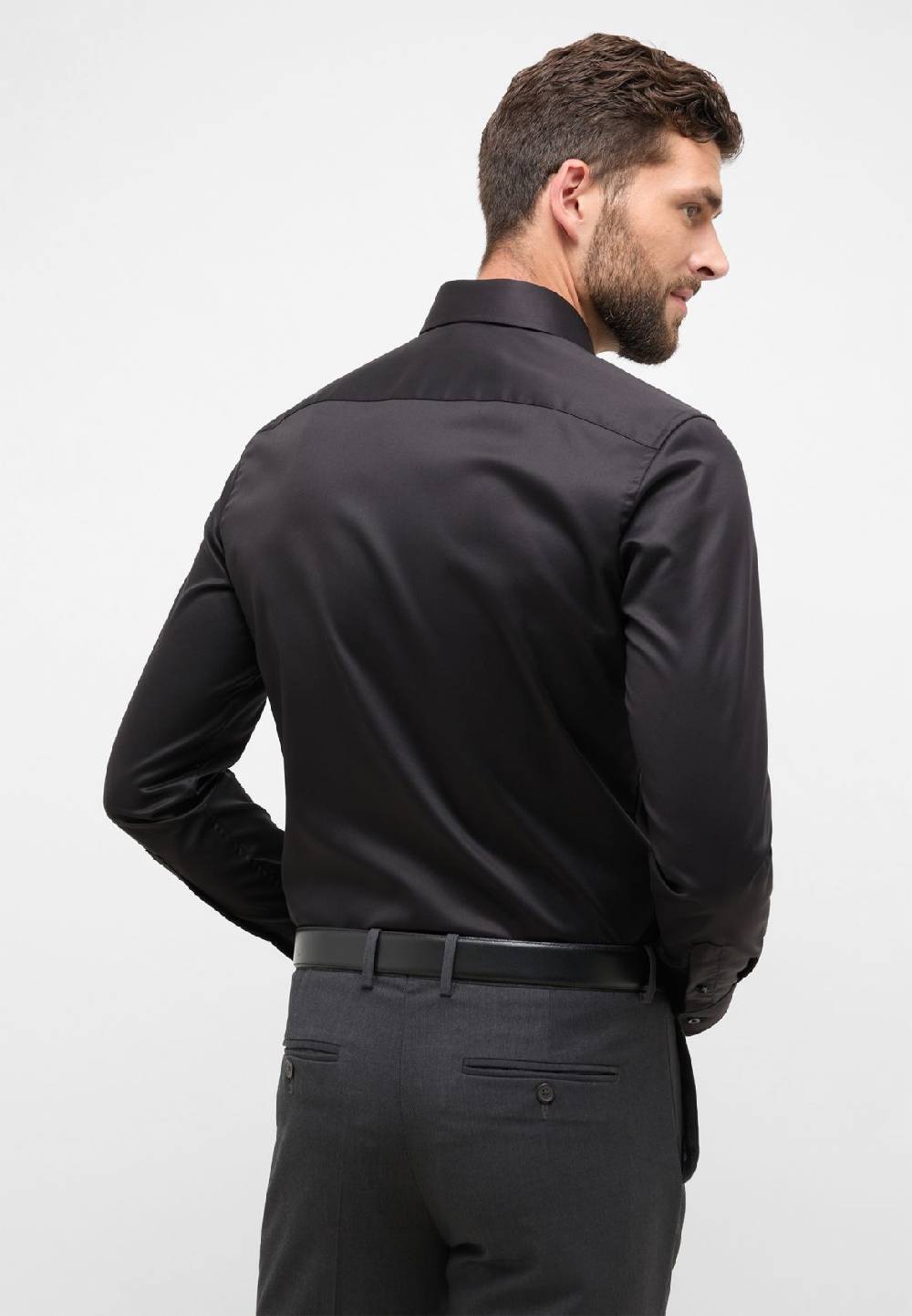 Eterna Camicia nera eterna slim fit in cotone twill no stiro In Linea