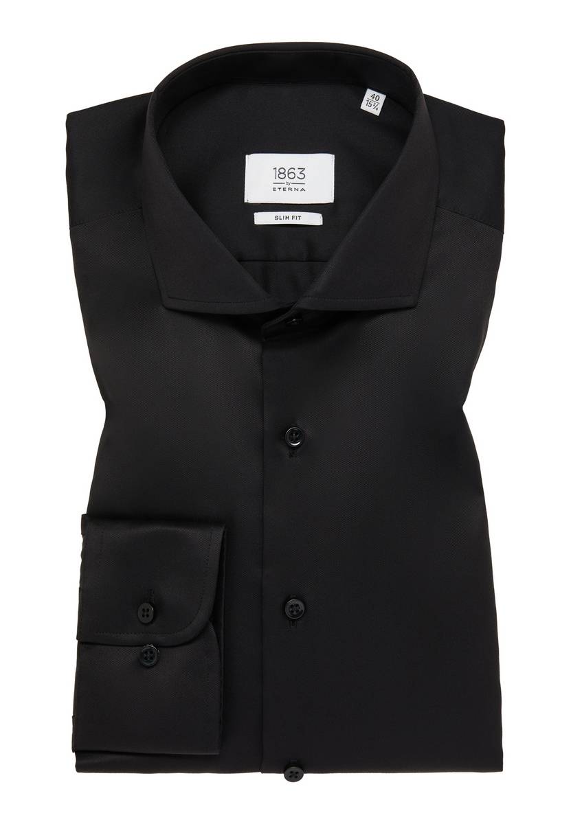 Eterna Camicia nera eterna slim fit in cotone twill no stiro In Linea