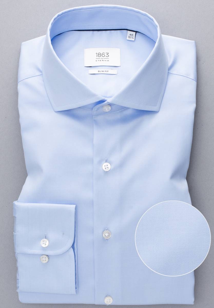 Eterna Camicia celeste eterna slim fit in cotone twill no stiro Nuovo