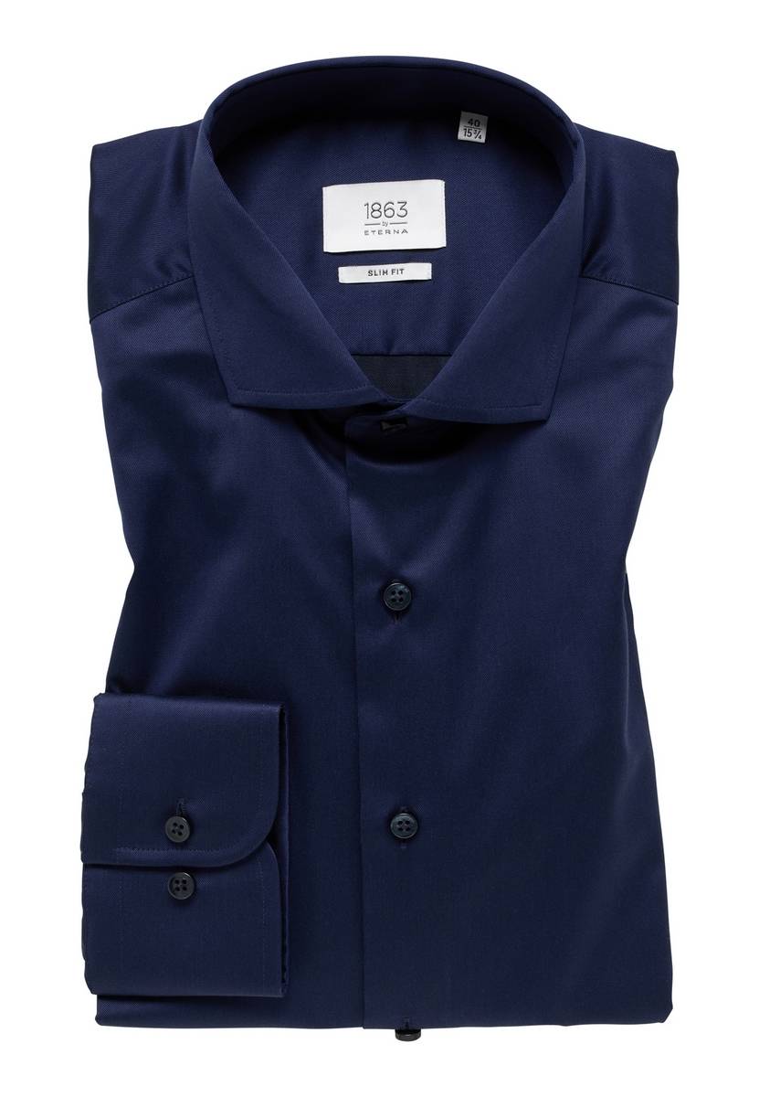 Eterna Camicia blu eterna slim fit in cotone twill no stiro Qualità