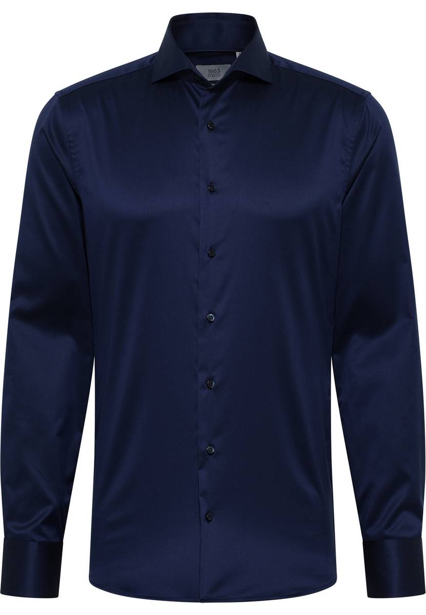 Eterna Camicia blu eterna slim fit in cotone twill no stiro Qualità