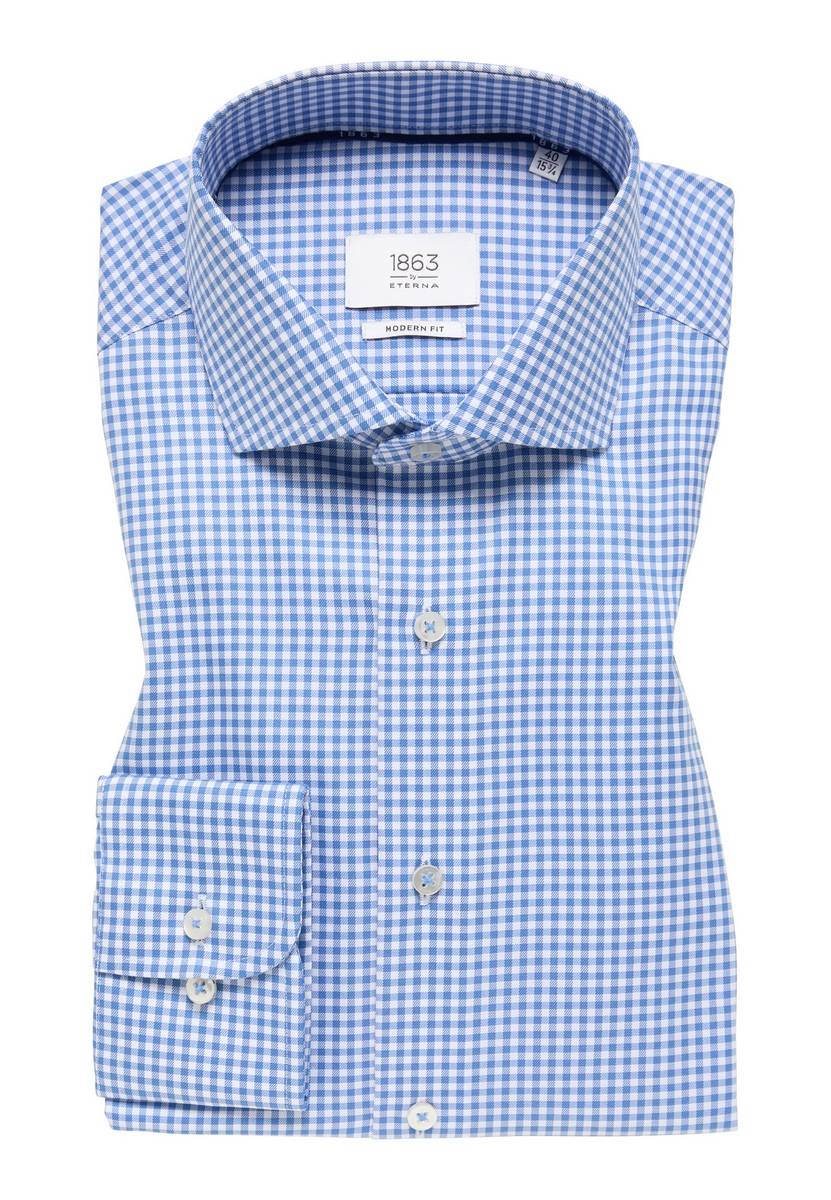 Eterna Camicia eterna a quadretti celeste modern fit in cotone twill no stiro Promozione