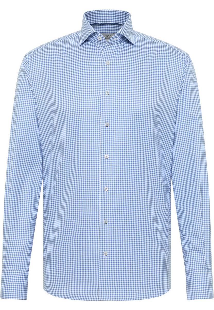 Eterna Camicia eterna a quadretti celeste modern fit in cotone twill no stiro Promozione