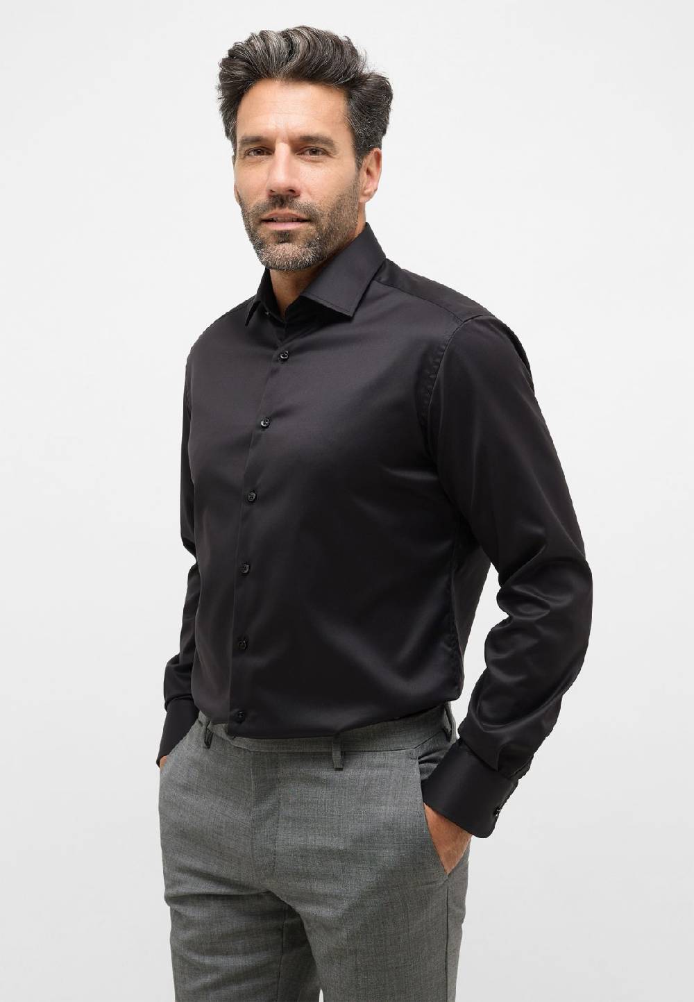 Eterna Camicia nera eterna modern fit in cotone twill no stiro