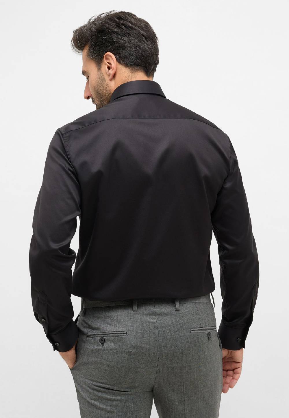 Eterna Camicia nera eterna modern fit in cotone twill no stiro Spedizione Gratuita