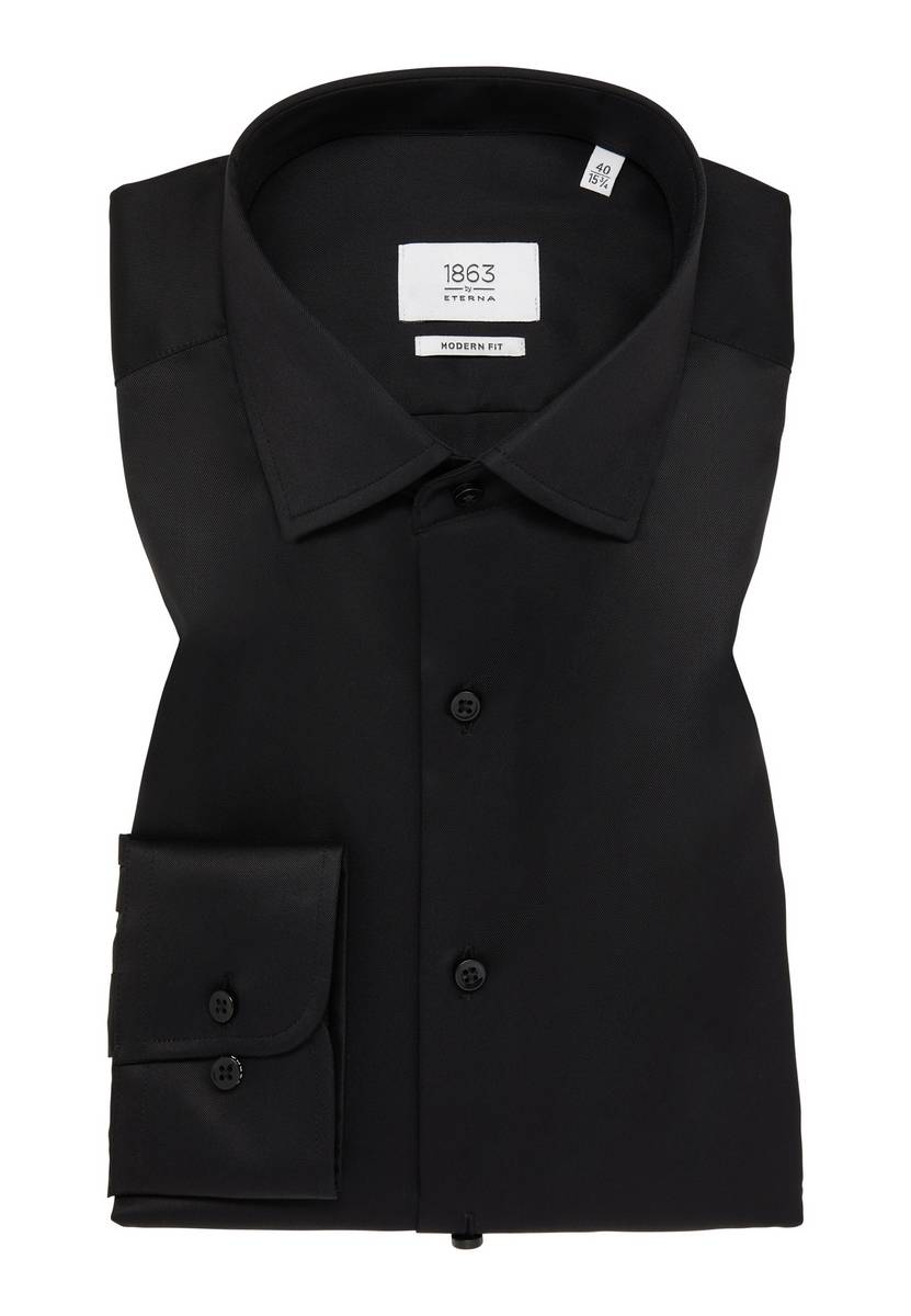 Eterna Camicia nera eterna modern fit in cotone twill no stiro Spedizione Gratuita