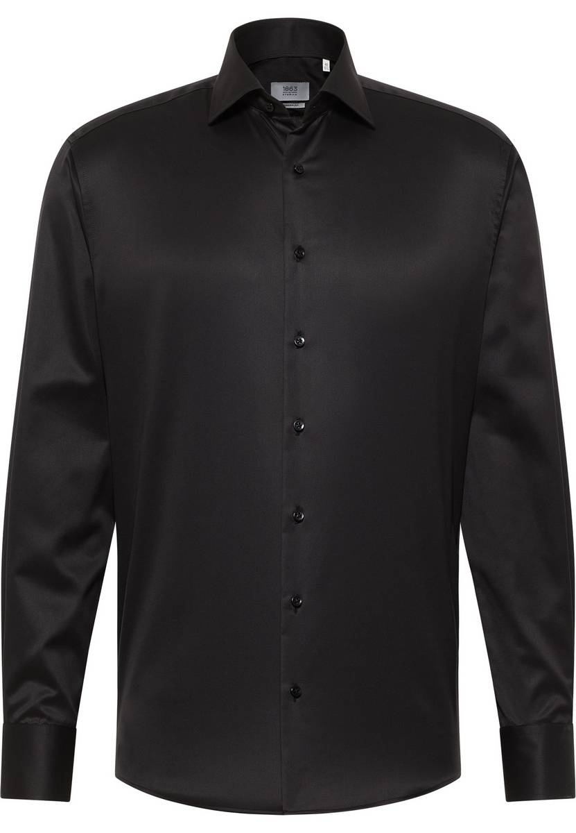 Eterna Camicia nera eterna modern fit in cotone twill no stiro Spedizione Gratuita