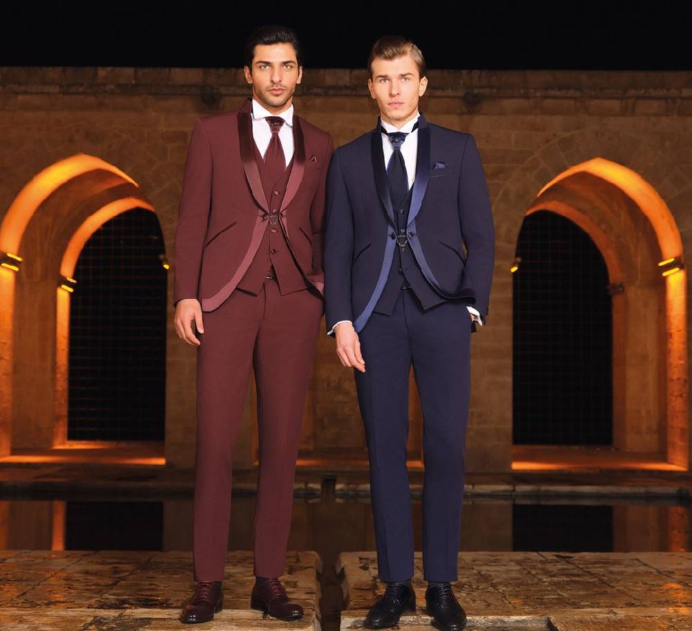 Baggi Abito da sposo baggi cerimonia borgogna slim fit