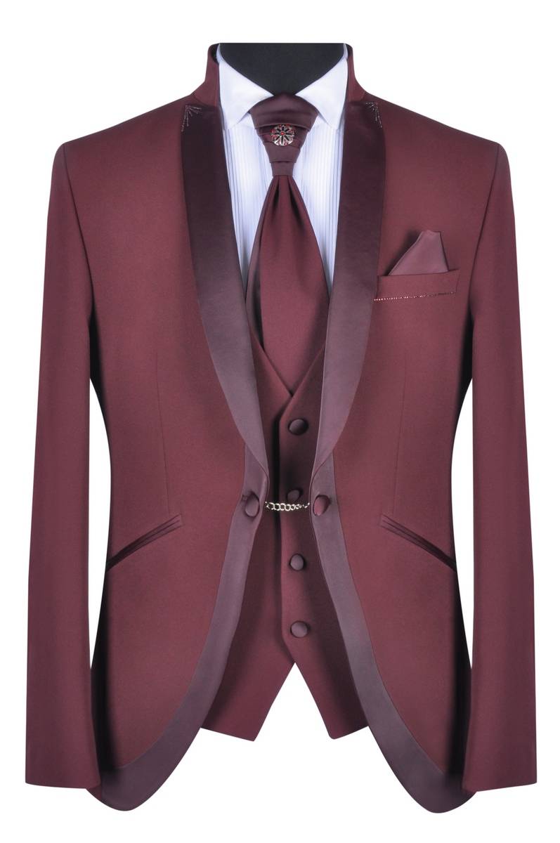 Baggi Abito da sposo baggi cerimonia borgogna slim fit Sconto